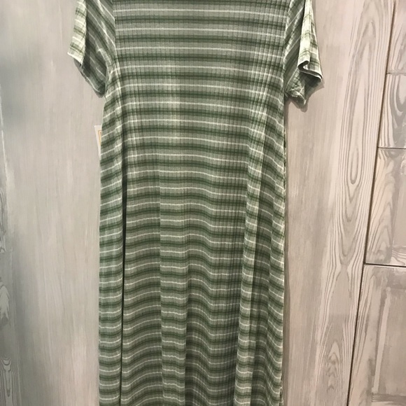 NWT Lularoe Carly Medium Green & White Stripe - Picture 3 of 5